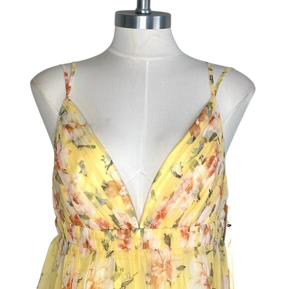 Mac Duggal 70240 Floral Mini Babydoll Dress Empire Waist Yellow - Picture 9 of 12